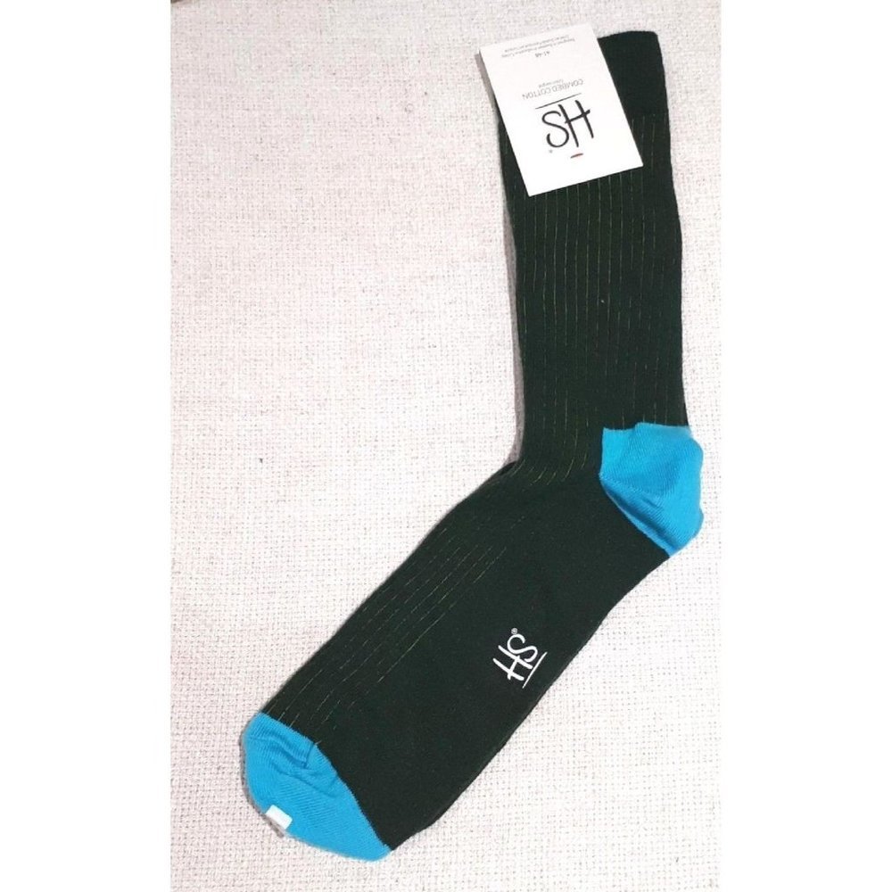 HS HAPPY SOCKS Men's Combed Cotton Blend Socks Green / Blue  sz 41-46